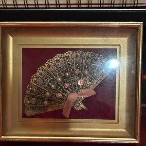 Decorative Gold Fan in Frame